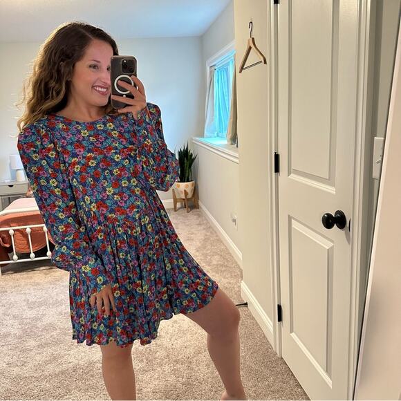 Rotate Birger Christensen Vibrant Blue Floral Long Sleeve Mini Dress 6 - Picture 4 of 11